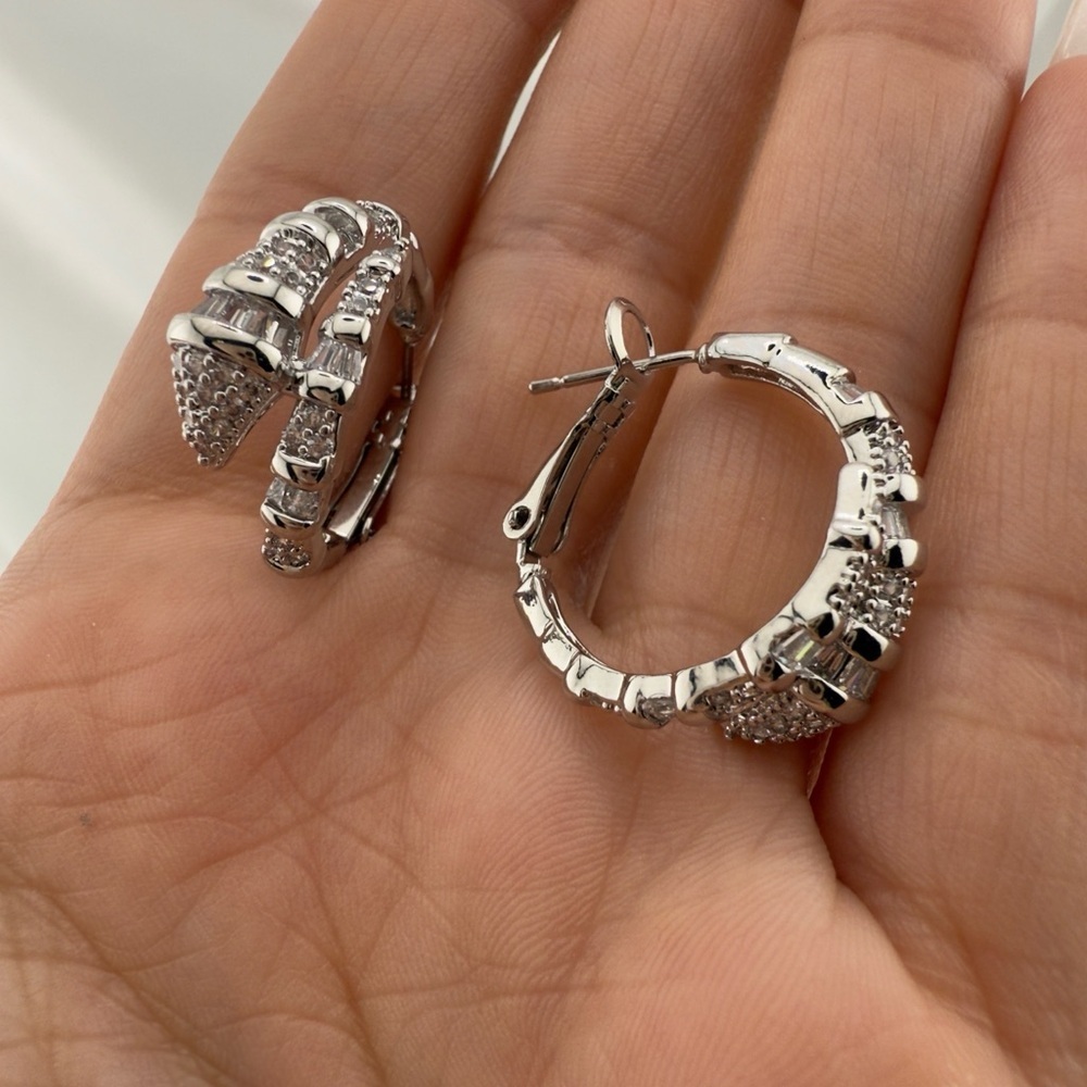 Classic Serpent Serpentine Elegant Silver Hoop Earrings View 5
